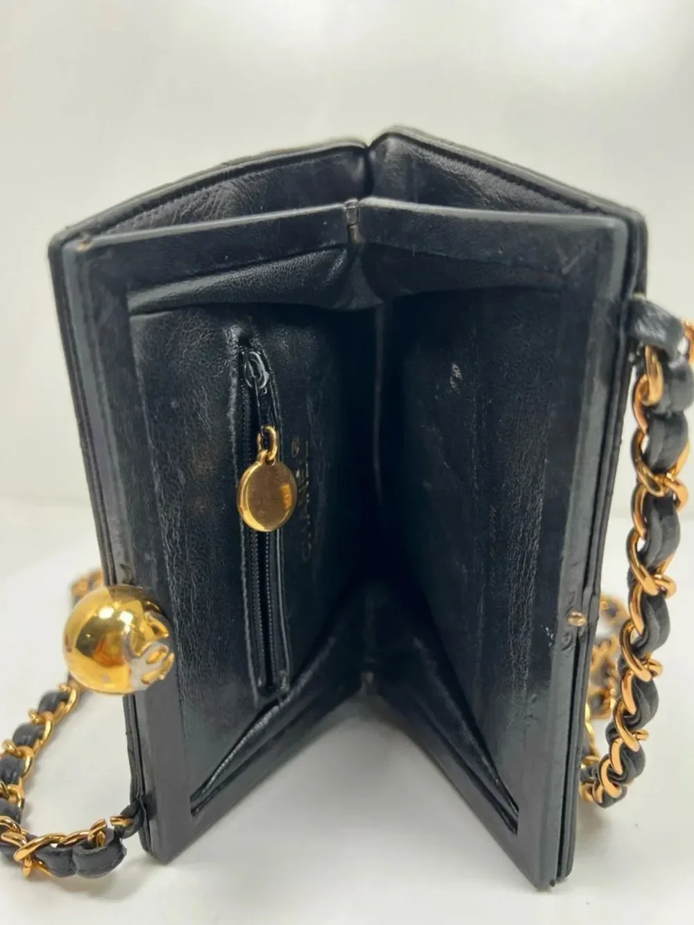 Chanel Vintage Black Quilted Lambskin CC Ball Chain Shoulder Crossbody Bag
